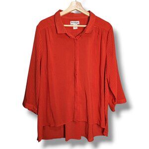 NorthStyle Womens Size 1X Red Collared Button Front Subtle Plaid Blouse